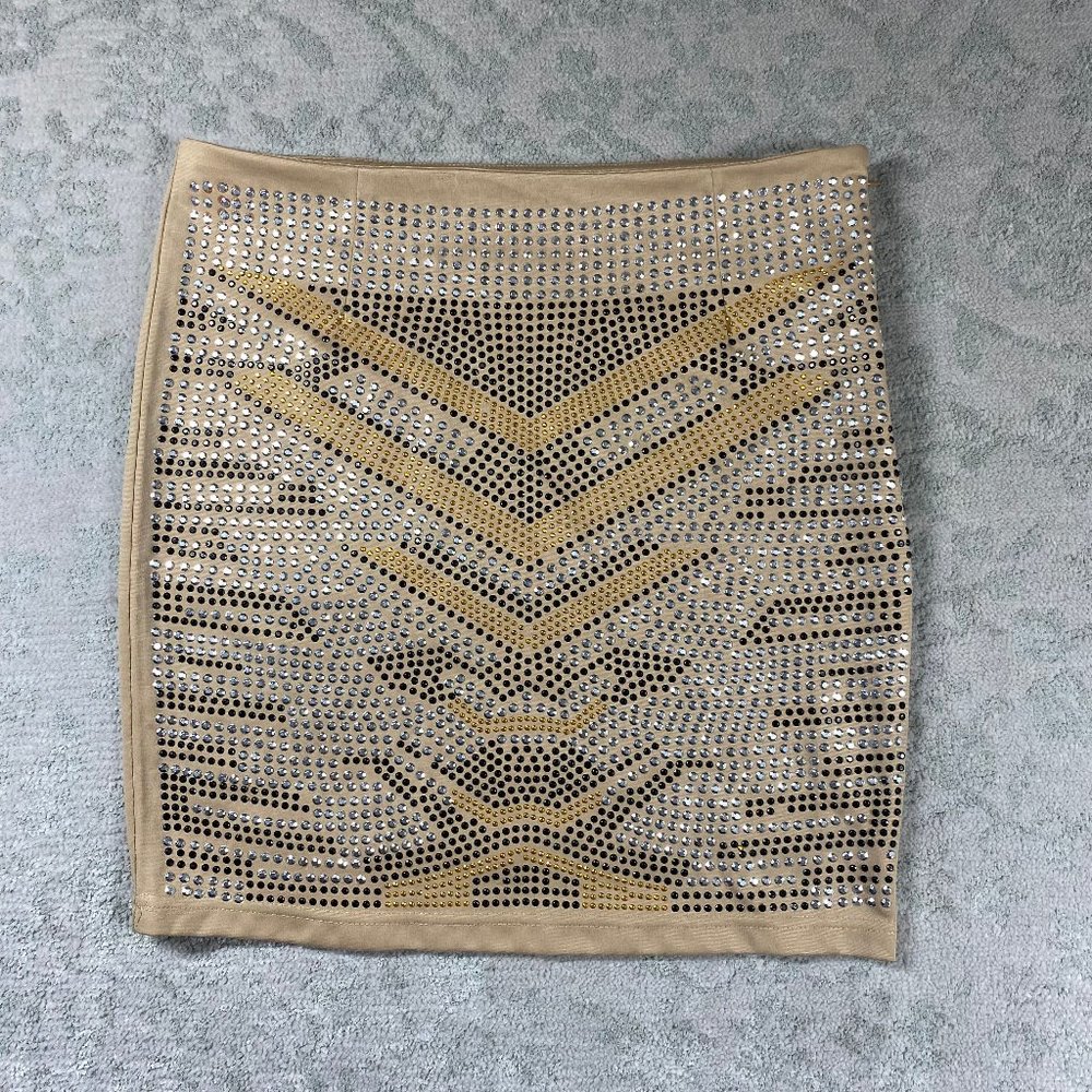 Uno Core Medium Beige All Over Studded Mini Skirt